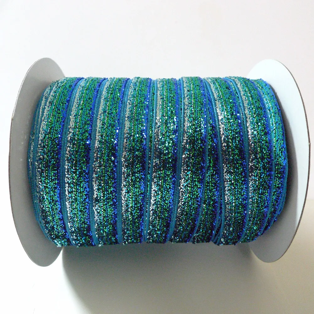 3/8 'ཆ мм #37 Auqa синяя Переливающаяся металлическая Блестящая лента|glitter ribbon|metallic