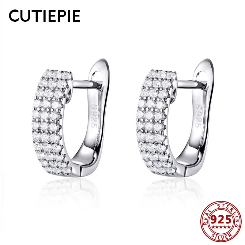 CUTIEPIE круглые прозрачные CZ серьги гвоздики для женщин Настоящее серебро 925 проба