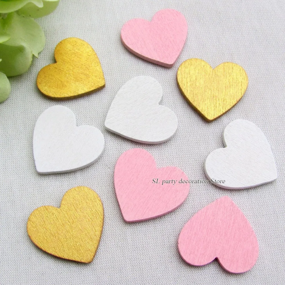 

100pcs White Pink Gold Wooden Love Heart Wedding Favor Wedding Table Decorations