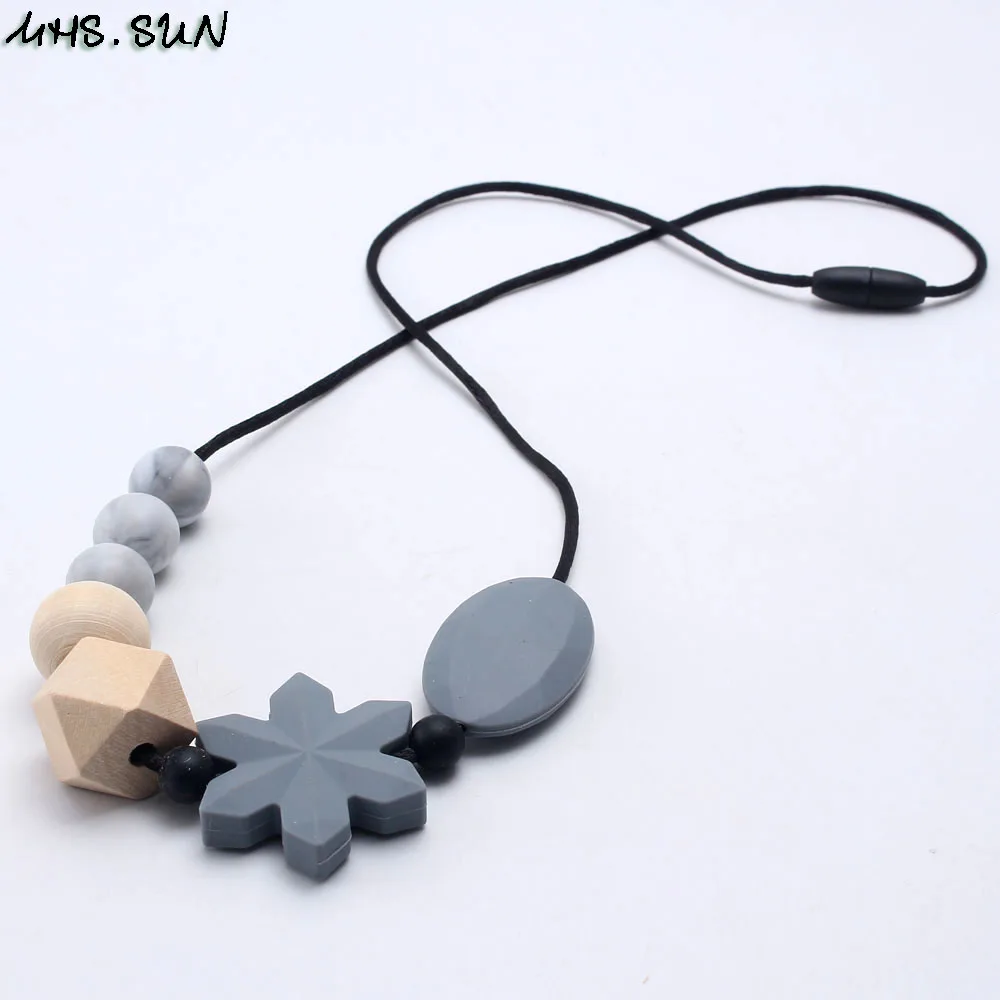 MHS.SUN Силиконовые бусы Снежинка ожерелье с оригинальным деревянным бисер ребенок
