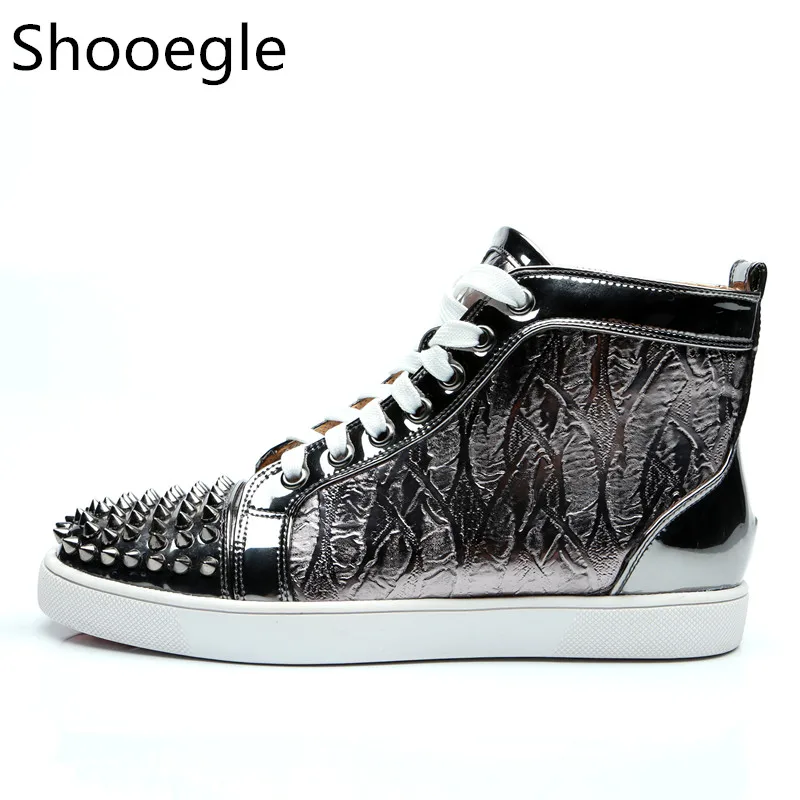 

Fashion Rivets Patchwork Cause Men Shoes Flat With Shoes Spike Studded Lace up Sneaker Men Runway Chaussure Hommes