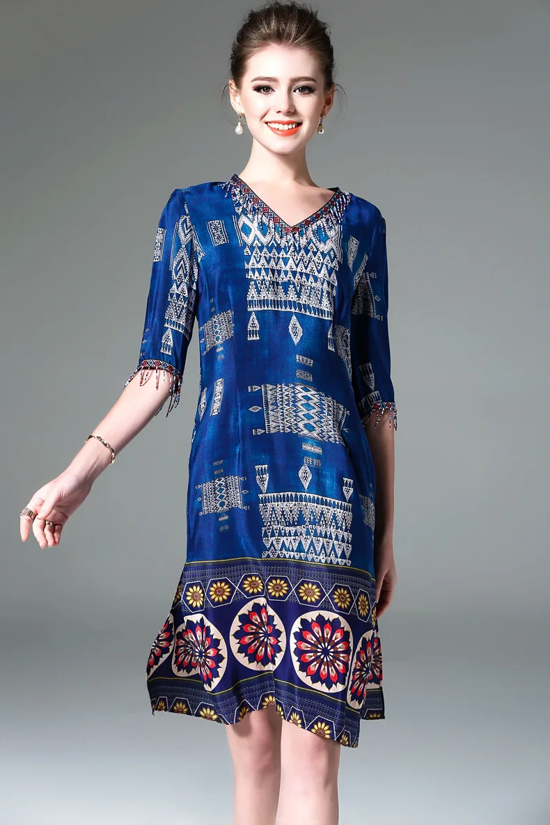 Летнее платье 2017 Женское Европейский Дизайн Очаровательная v-образным вырезом с