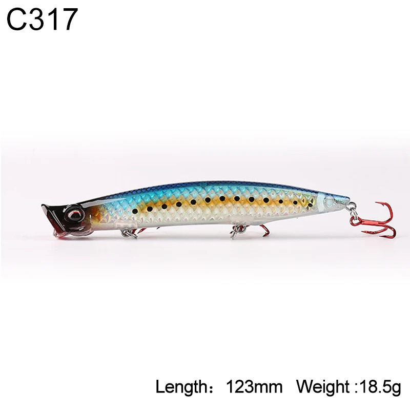 Kingdom Poppers приманки для ловли рыбы, твердая приманка Topwater 123 мм 18,5 г, 110 мм 12,8 г, 90 мм 7,5g качественными крючками, Искусственные рыбы модель приманки 3508 - Цвет: 123mm-18.5g-C317