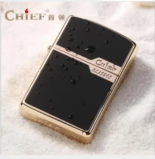 

CHIEF Ultra-thin windproof ice surface kerosene lighter Men's personality retro creative classic pure copper black ice lighter