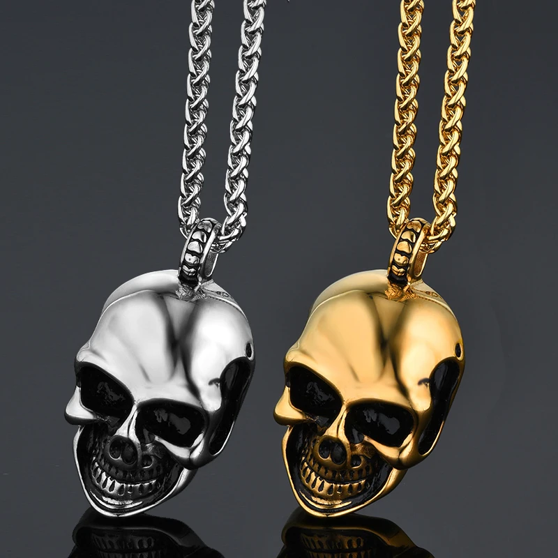 

Skeleton & Skull Necklaces Pendants Mens Gothic Punk Male Gold Color Biker joyas Stainless Steel Chains Necklace For Men Jewelry