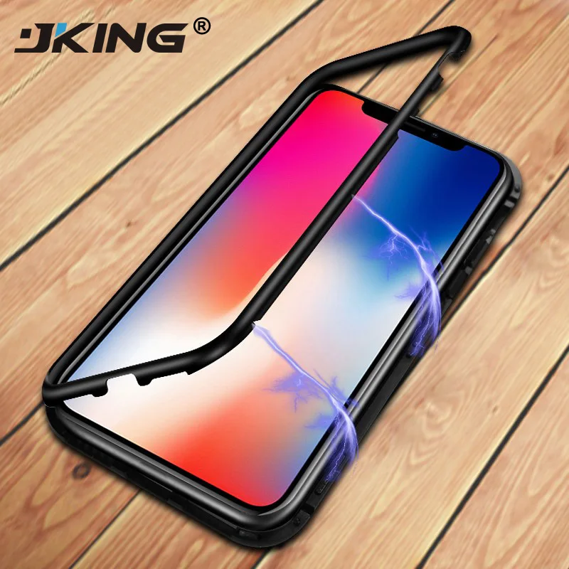 JKING Magnetic Flip Phone Case for IPhone X 8 PLUS 7 Plus Clear Tempered Glass + Built-in Magnet Case for IPhone 7 8 Metal Cover