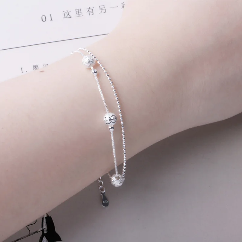 

FENGLI Double-deck Bracelet & Bangle Adjustable Mujer Charm Bracelet for Women Round Wedding Silver Color Jewelry Gift