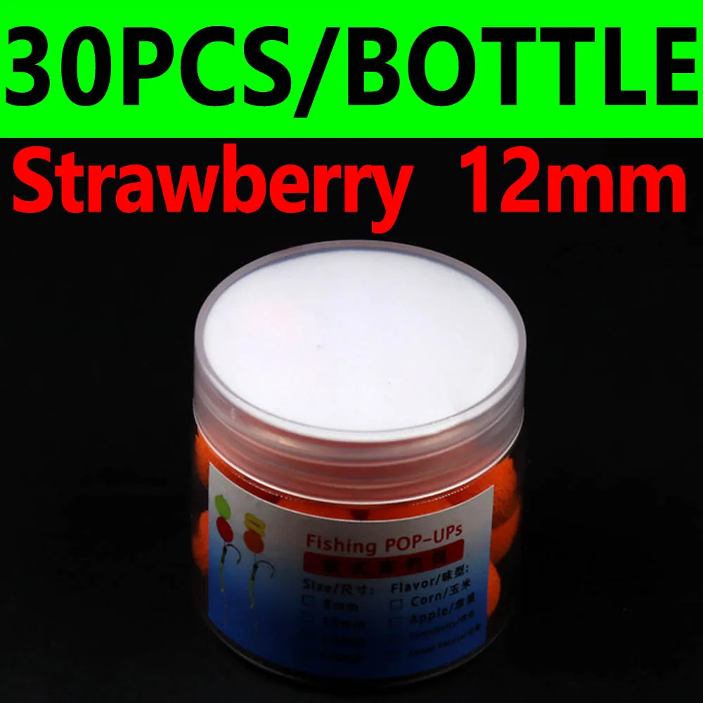 Strawberry 12mm 30PC JIGEECARP 1 бутылка приманка для ловли карпа круглая всплывающая приманка крючок запах Ups придирка приманка для волос Клеммная снасть мяч шарик кормушка - Цвет: Strawberry 12mm 30PC