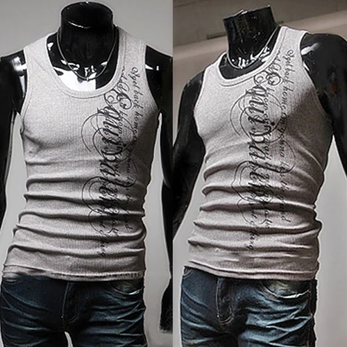 Новых Прибытие Sexy Мужские Slim Fit Письмо Печати О Образным Вырезом Без Рукавов Лето