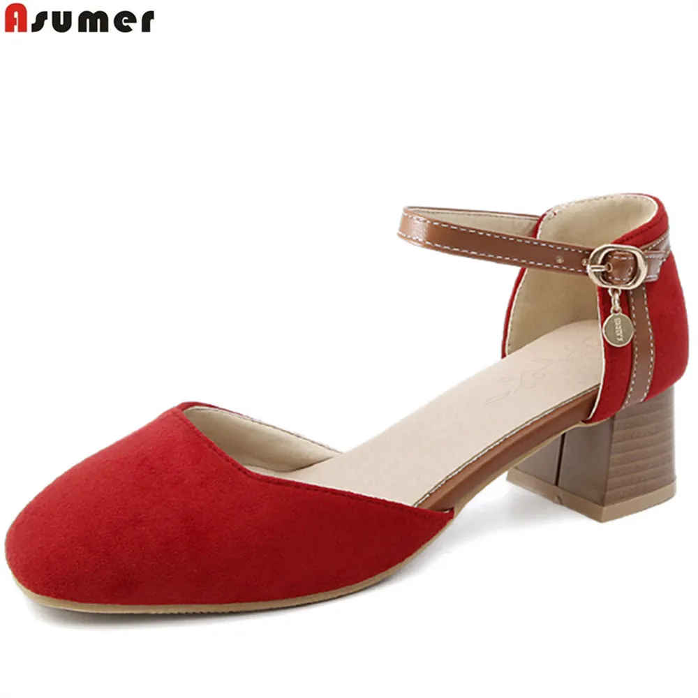 ASUMER/модные демисезонные туфли черного и красного цвета Женские тонкие из флока с