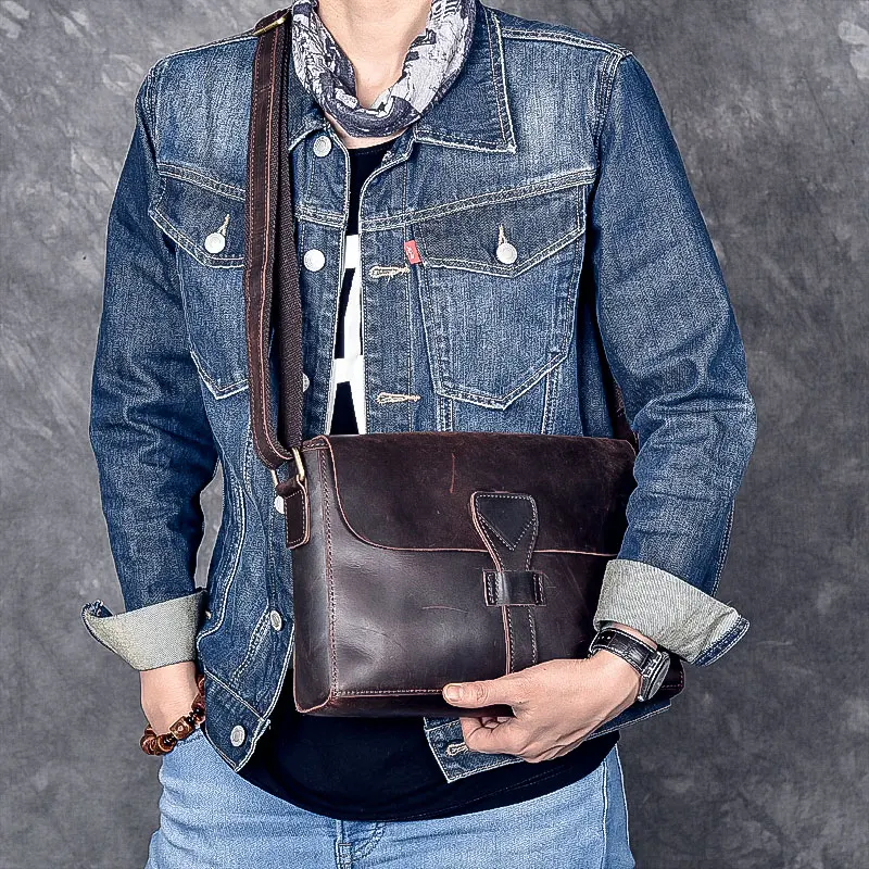 Genuine Leather Vintage Mens Bags Tote Crossbody Men's Laptop Messenger Flap Bag shoulder bag |
