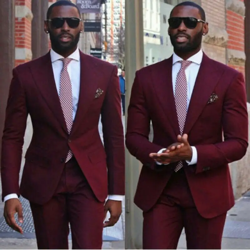 

Burgundy 2 pieces Men's Suit Groomsmen Tuxedo Business Custom Size 36-64 Custom