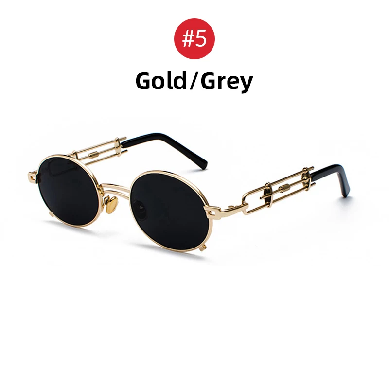 5 Gold Grey VIVIBEE панк овальные красные солнцезащитные очки для мужчин Металлическая черная оправа хип-хоп для женщин винтажные маленькие солнцезащитные очки 90s аксессуары в стиле стимпанка - Цвет линз: 5 Gold Grey