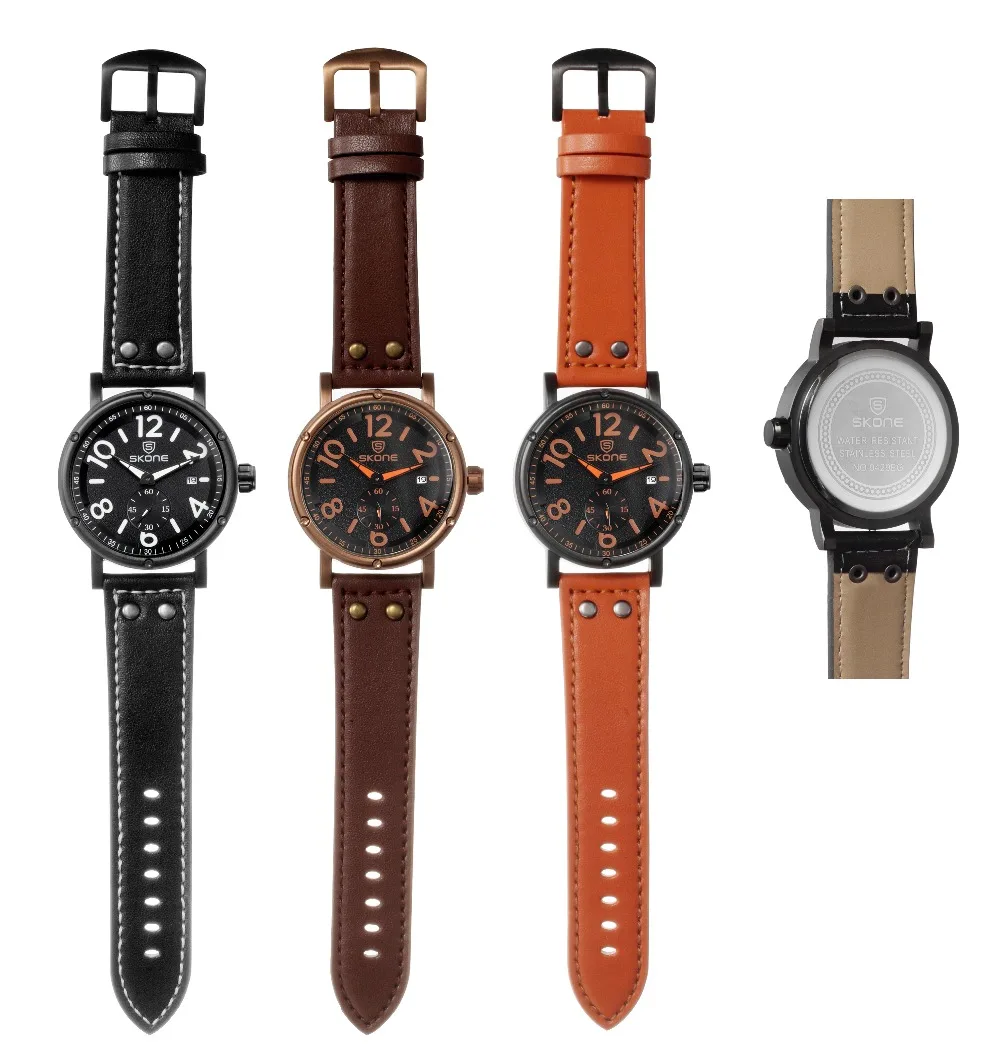 Часы наручные SKONE Мужские кварцевые в стиле милитари Брендовые с большим