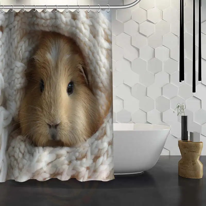 

Custom Cute guinea pig animal Shower Curtain With Hooks Fabric Bathroom Curtain eco-friendly Waterproof shower curtain