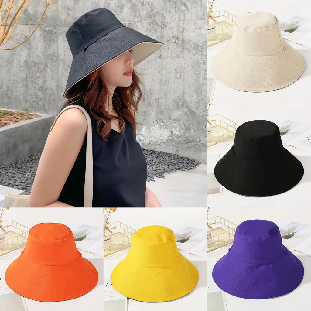 

2019 New Explosion hat women's multi-function adjustable solid color fisherman hat double-sided cloth folding sun hat 40*