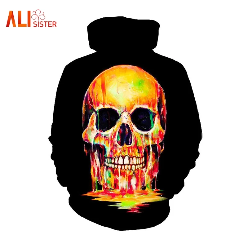 Мужские и женские толстовки с 3D принтом в виде черепа граффити пуловер капюшоном
