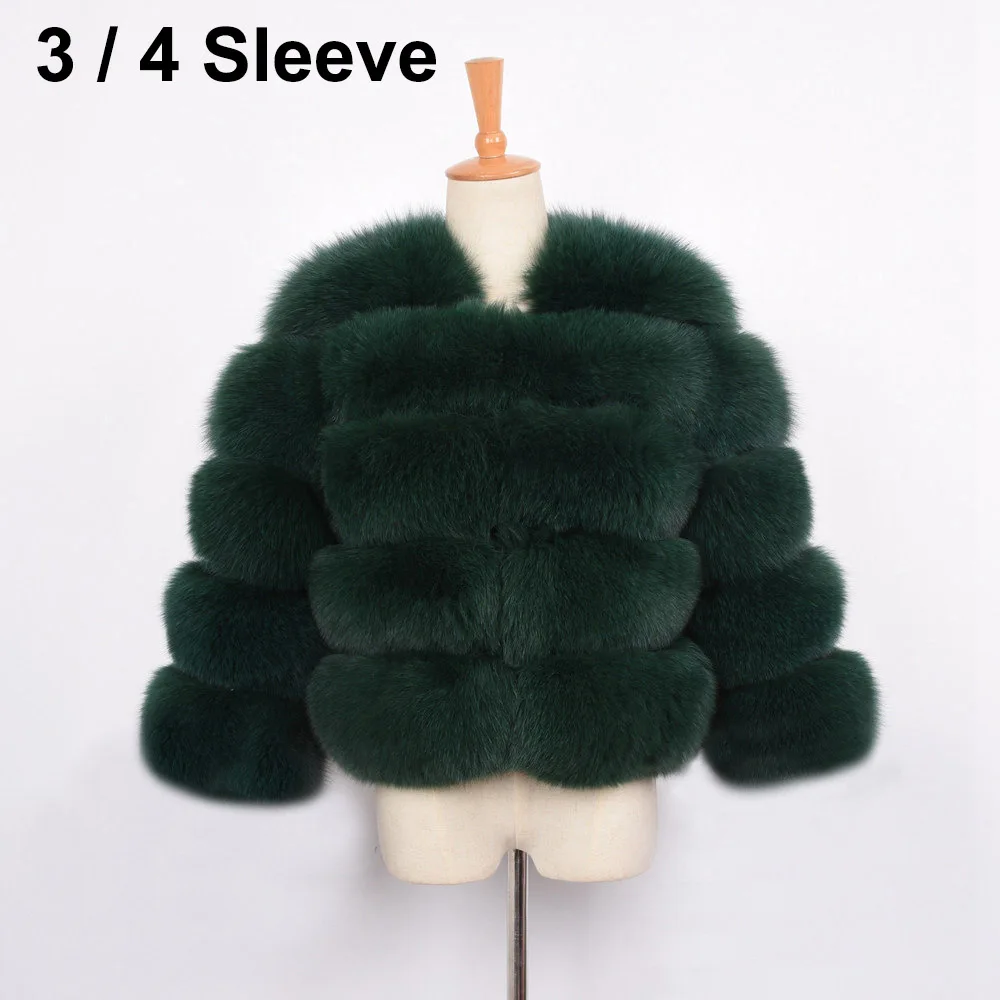 Dark Green Crop Женская Шуба с длинным рукавом из натурального меха, шуба из натурального толстого лисьего меха, зимняя теплая куртка высокого качества Saga, новинка, S1797 - Цвет: Dark Green Crop