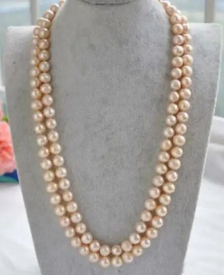 elegant beautiful 9-10mm round pink pearl necklace 20-21 inch