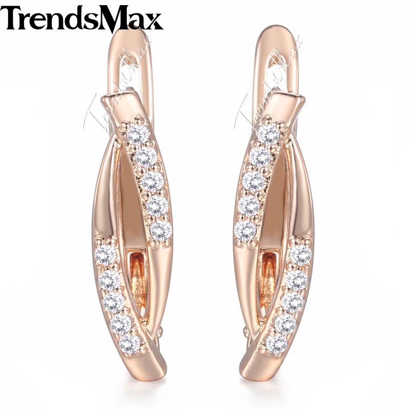 Trendsmax, женские серьги-гвоздики, удлиненные овальные CZ 585, розовое золото, серьги для женщин, модные женские ювелирные изделия, подарок, Прямая поставка, KGE179