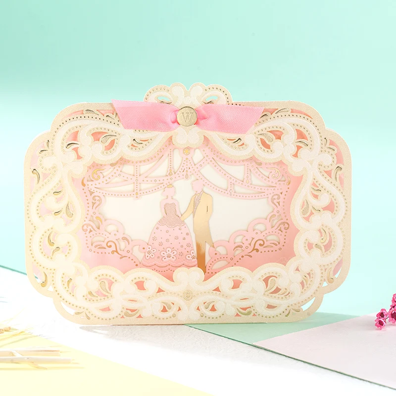 Лазерная резка розовый цвет невеста жених вместе Свадебное приглашение | Дом и