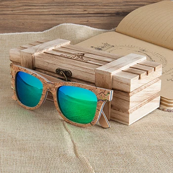green with box 1 BOBO BIRD брендовая с деревянной солнцезащитные очки для женщин и мужчин Роскошные поляризованные цветные солнцезащитные очки ретро с памятным подарком для дропшиппинг AG021 - Цвет линз: green with box 1