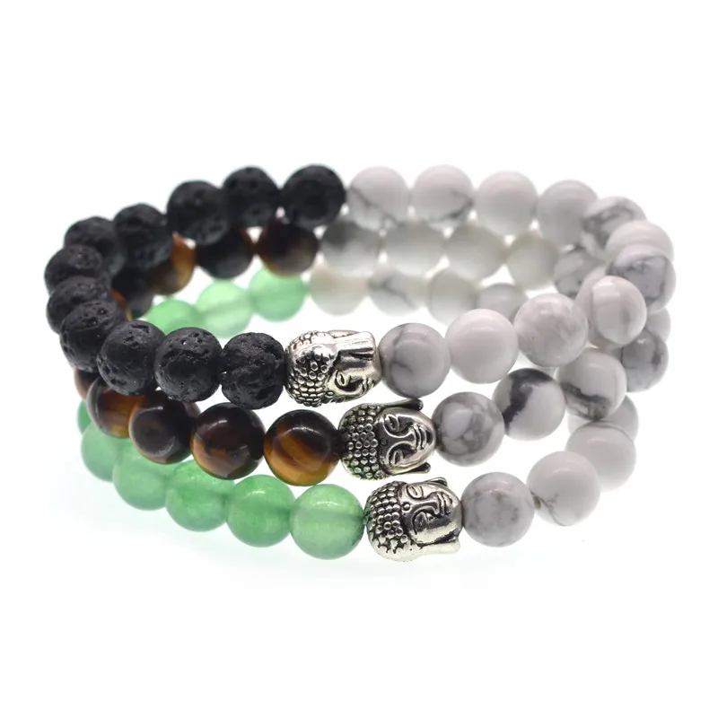 

mens jewellery lava stone tiger eye fashion jewelry beads bracelet Buddha Charm Bracelets & Bangle howlite bracelets