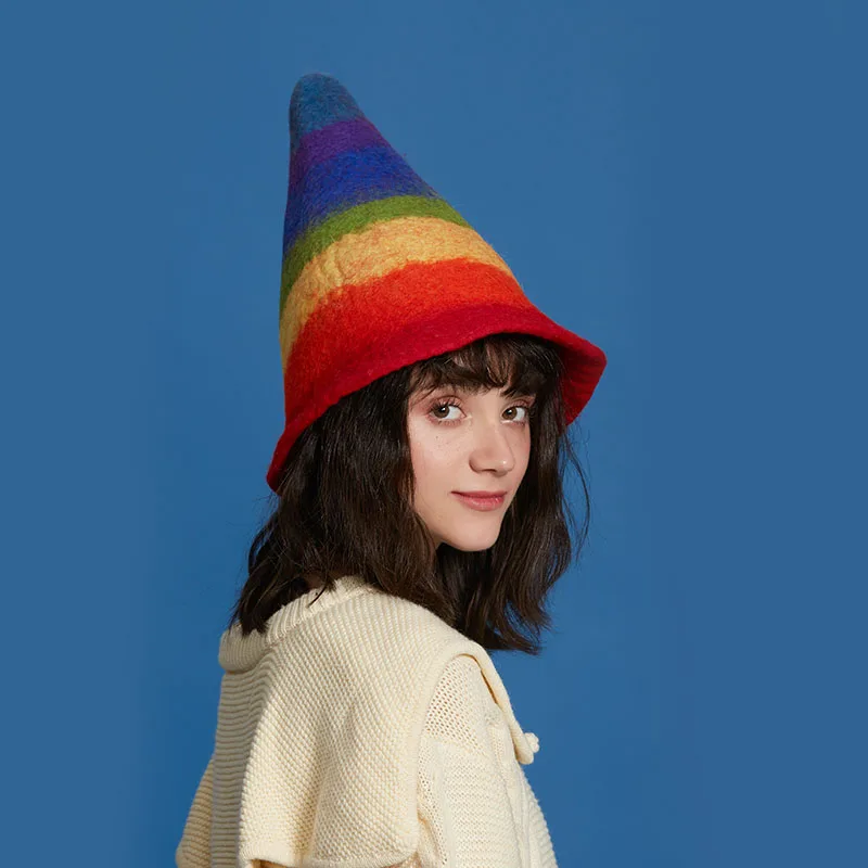 2018 Christmas Elf Hat Wizard Cute Art Autumn Winter Rainbow Color Premium Gif | Bucket Hats