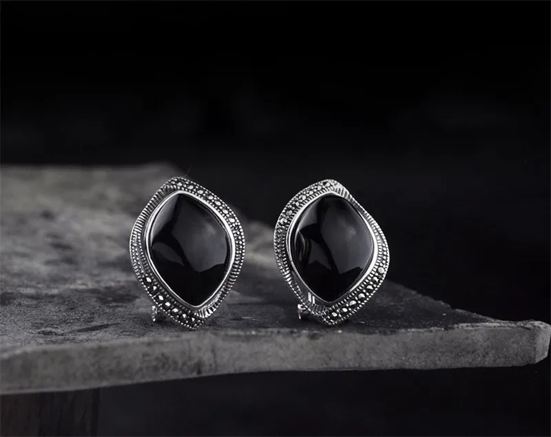V.YA, красные/серьги с черным камнем, клипсы для ушей, 925 пробы, серебряные серьги для женщин, роскошные полудрагоценные ювелирные изделия высокого качества