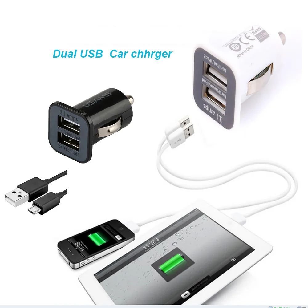 Двойной высокоскоростной USB 2 0 порт DC12V 24V автомобильное зарядное устройство 3.1A