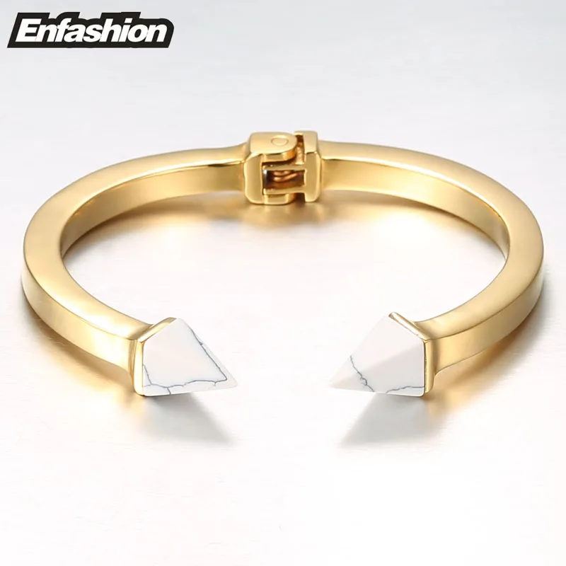 Enfashion, Браслет-манжета из натурального камня с шипами, мансетт, золотой цвет, браслет на запястье, женские браслеты из нержавеющей стали, браслеты
