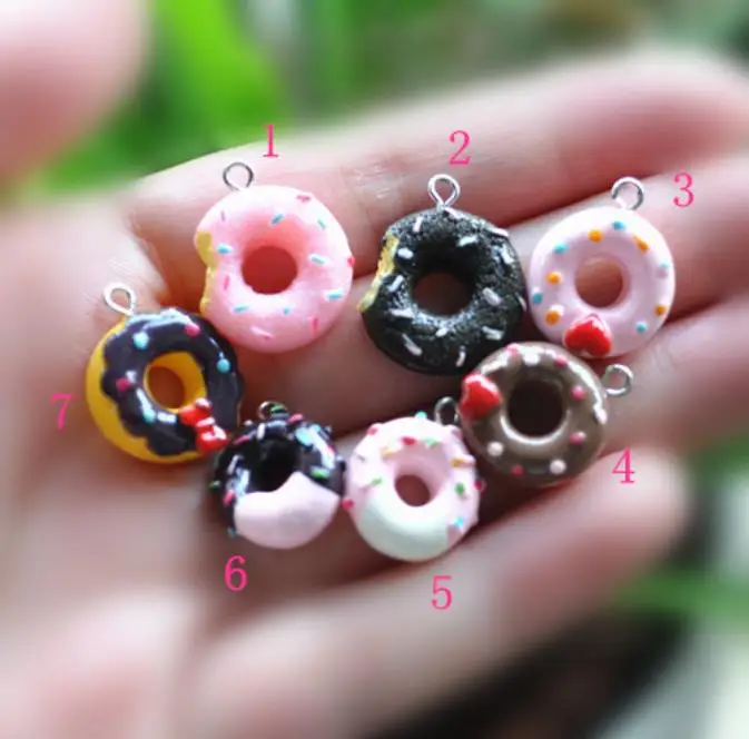 kawaii плоские пластмассовые diy еда, Пончик брелоки подвески украшения из смолы ожерелье кулон для украшения DIY