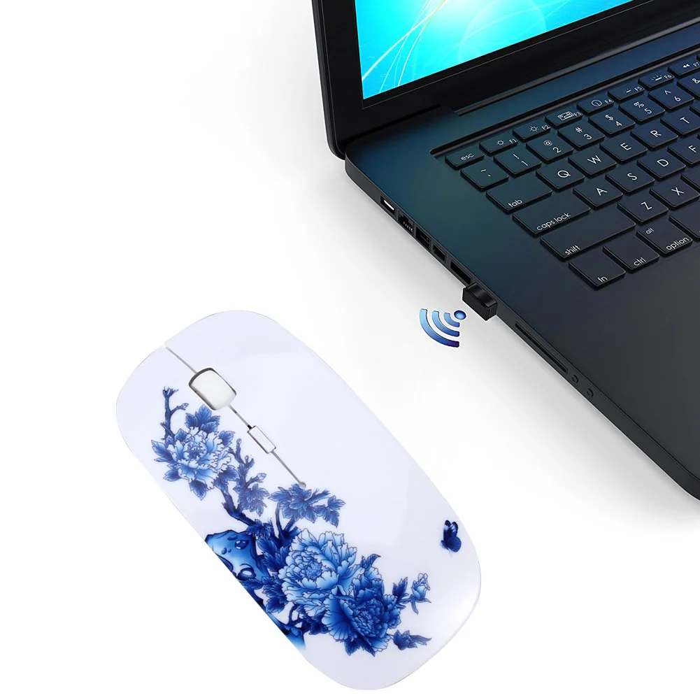 Портативный 2 4 Ghz беспроводная мышь USB элегантный цветок окрашенные оптических