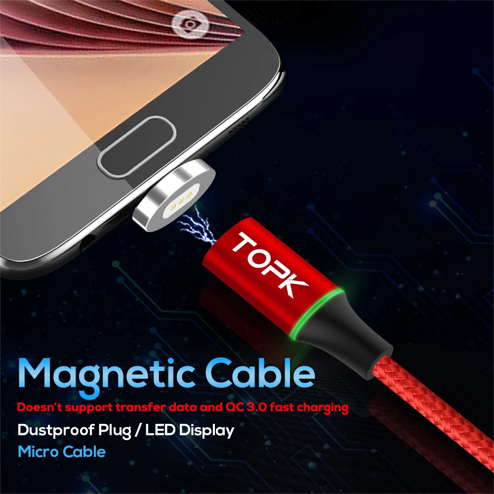 TOPK F Mini3 светодиодный магнитный кабель высокоскоростной зарядный Micro USB для samsung