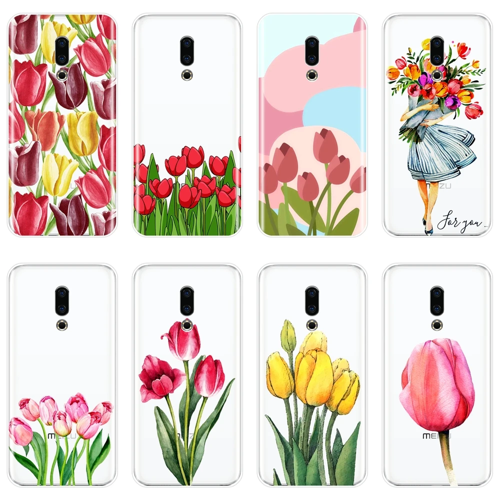 Силиконовый чехол для телефона Meizu Pro 6 7 Plus U10 U20 Цветочный Мягкий с тюльпаном