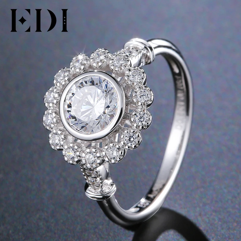 EDI Мода 100% натуральная 0.8ct moissanites кольцо с бриллиантом 14 К 585 Белое золото Свадьба