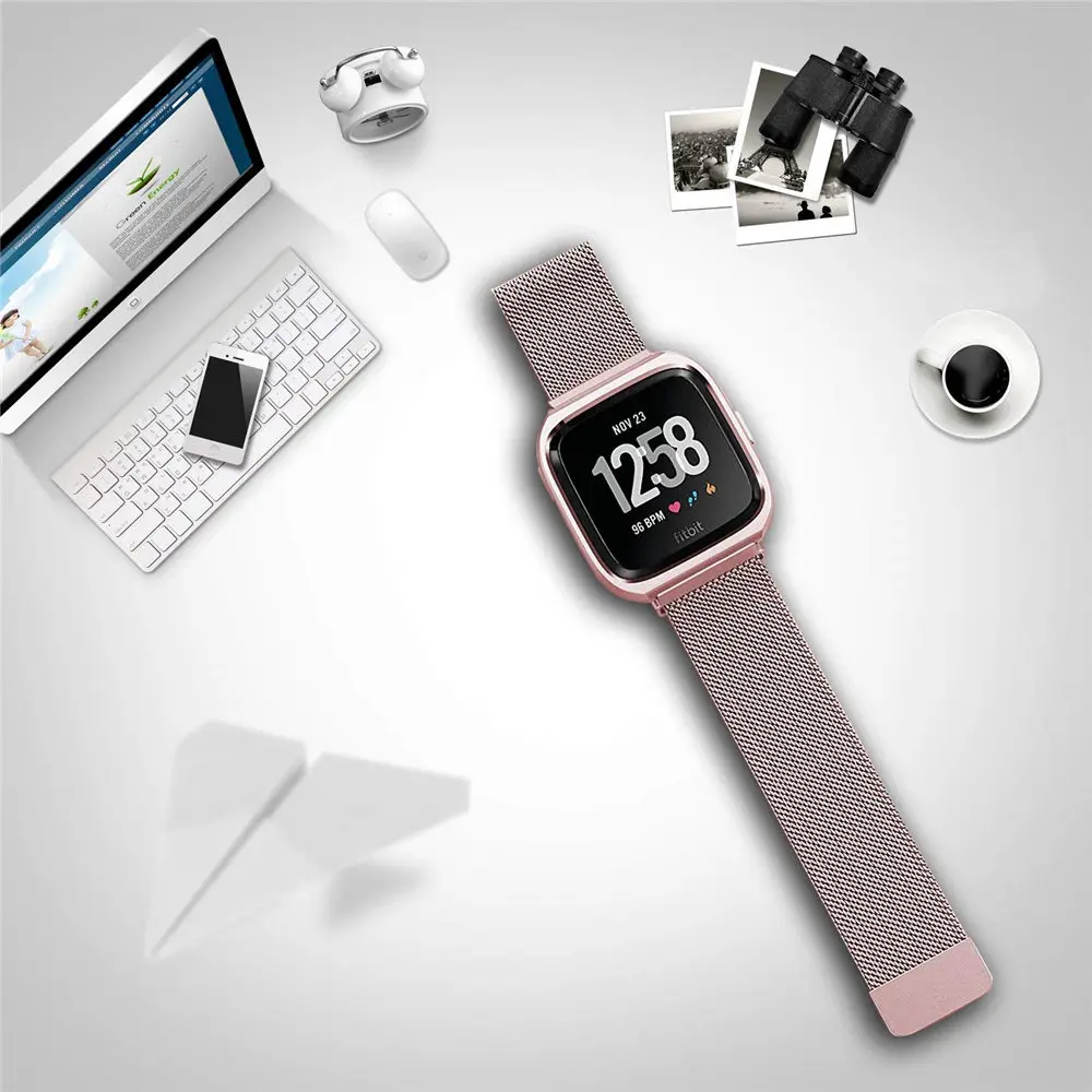 GXV Milanese Mesh Loop из нержавеющей стали металлический сменный браслет с магнитной пряжкой защитный чехол бампер для Fitbit Versa