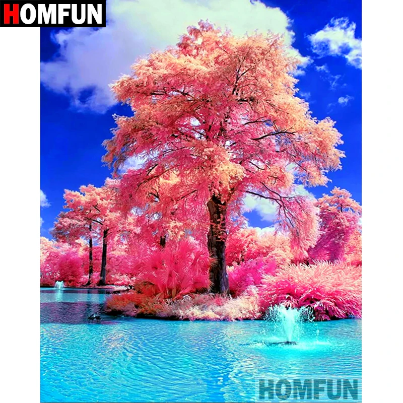 Алмазная живопись HOMFUN A07596 полноразмерная/круглая вышивка розовое дерево 5D