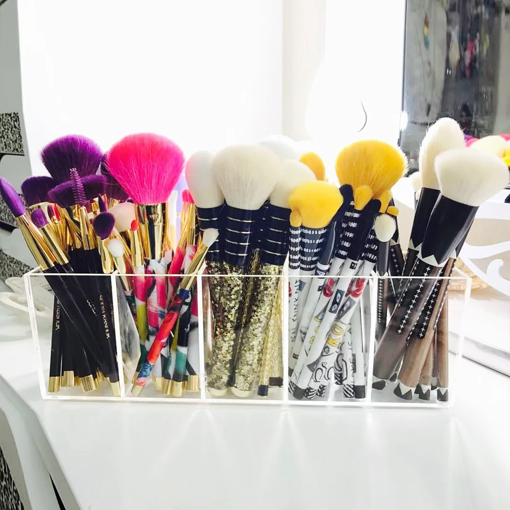 

YAGELI Acrylic Makeup Brushes Organizer Box Container Acrylic Storage Box Clear Cosmetic Organizer 5 Slot