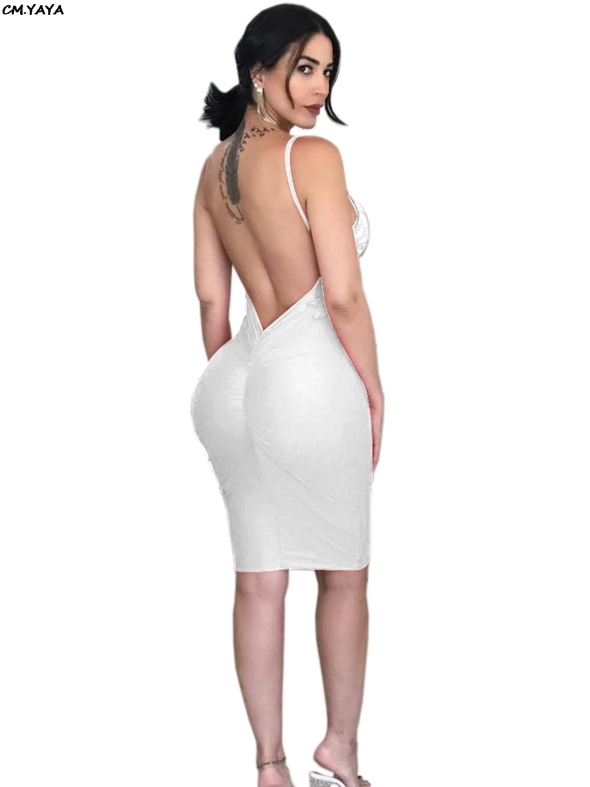 2019 New women lace patchwork spaghetti strap v-neck open back bodycon midi dress nightclub party bandage dresses 3color CY8090 | Женская