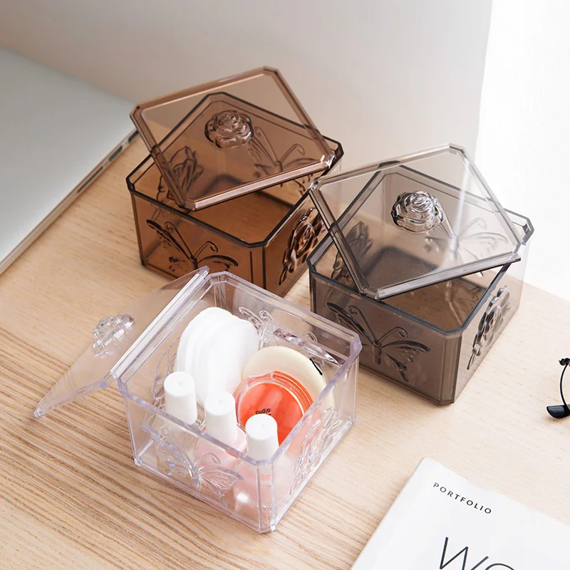 Stackable Transparent Carved Lipstick Storage Box Cosmetic Organizer Plastic Cotton Pad Container desktop Makeup | Дом и сад
