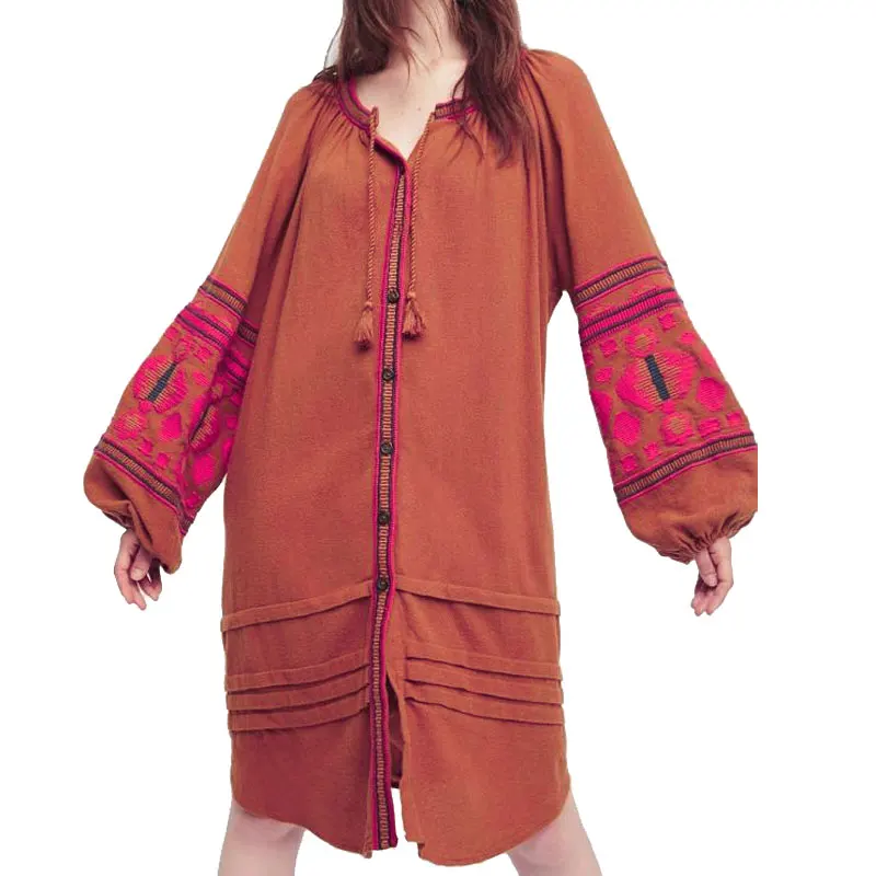 Женское платье с этнической вышивкой свободное богемное большого размера в