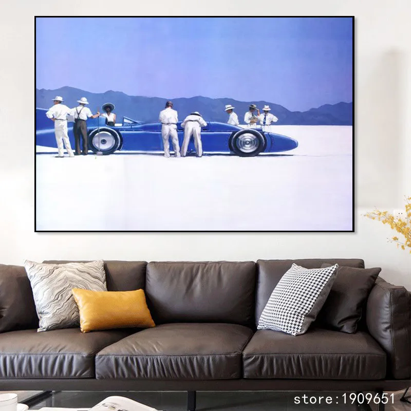 Картина на холсте с изображением синего автомобиля без рамки |