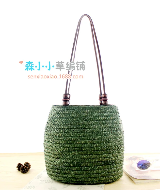 

New Handmade Beading Women Straw Bag Woven Bucket Straw Beach Bag For Summer Holiday Vintage Beach Bag Women Handbag