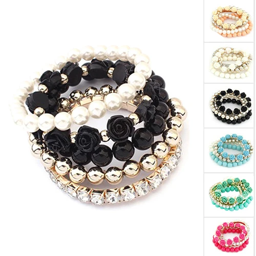 Bluelans Акриловые Розы Круглый Перлы Faux Сияющий Rhinestone Кристаллическое Эластичный