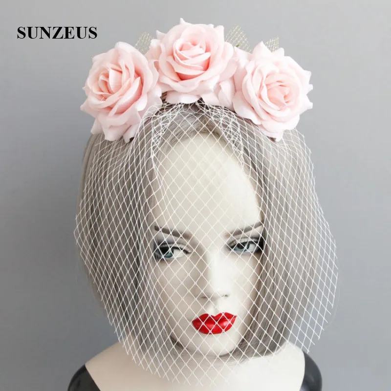 Свадебные шляпы с розовыми цветами для невесты вуаль лица аксессуары волос