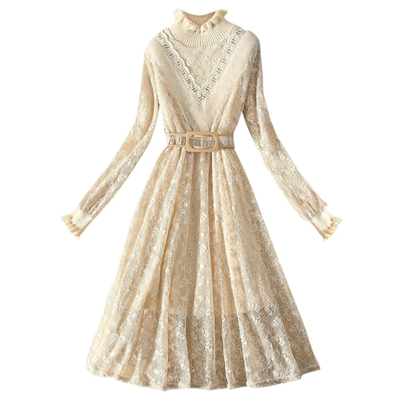 Новинка 2020 модный костюм платье женское темпераментное кружевное длинный рукав