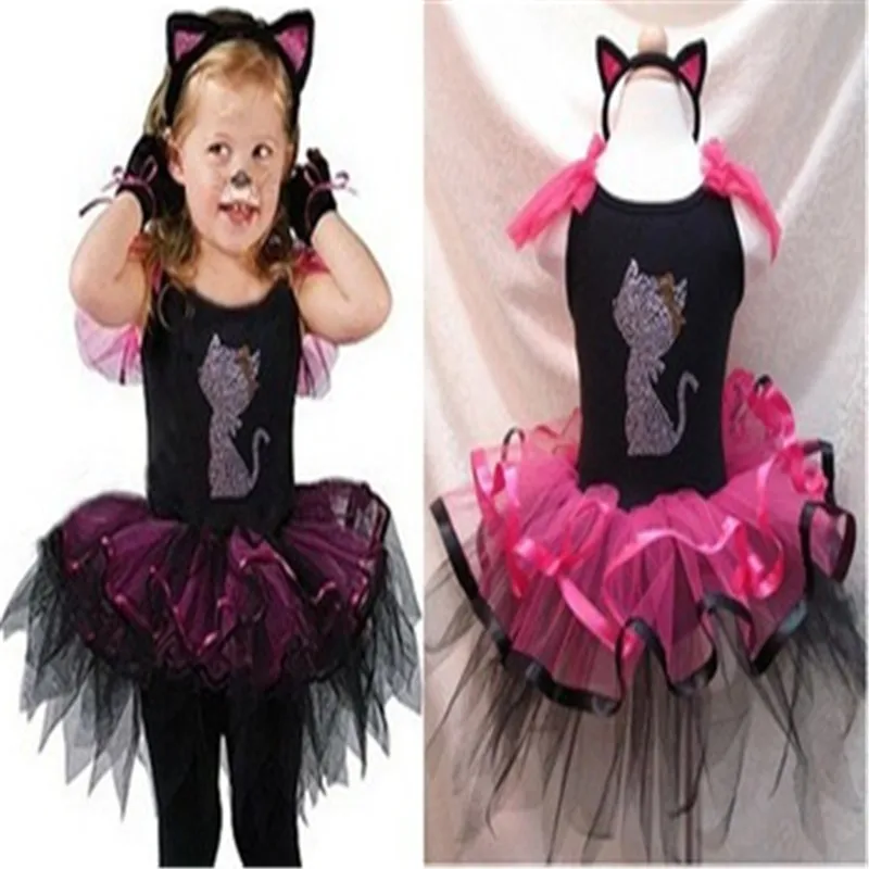 Хеллоуин костюм девушки с Cat повязка на голову для маленьких детей черный и ярко