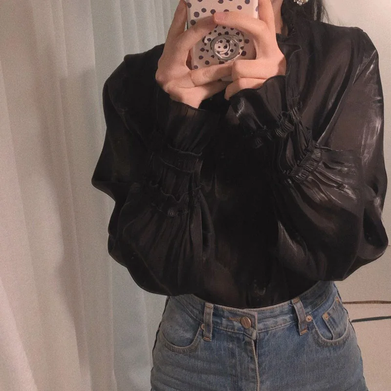 Женская блузка с длинным рукавом Wixra весенне летняя блестящими рукавами в