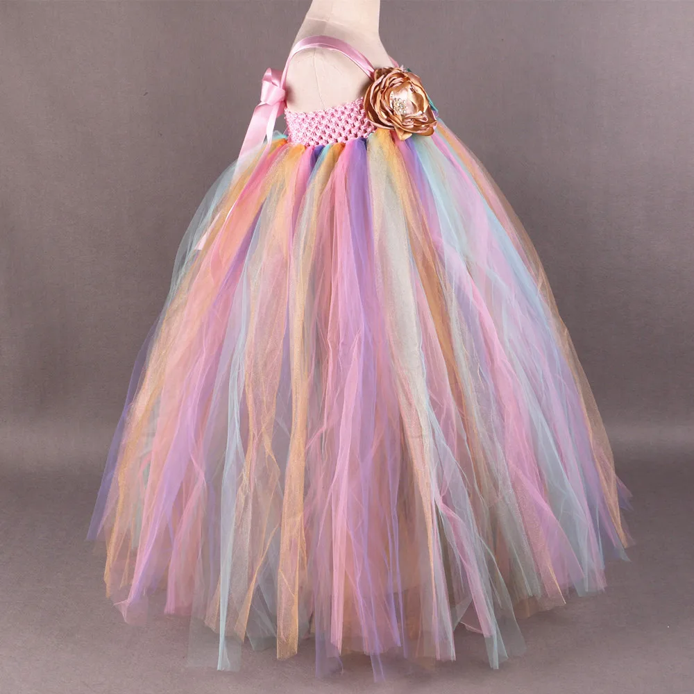 Rainbow Flower Girl Tutu Dress Princess Children Girls Tulle Party Dresses Boutique Kids Pageant Wedding Ball Gown | Детская одежда и